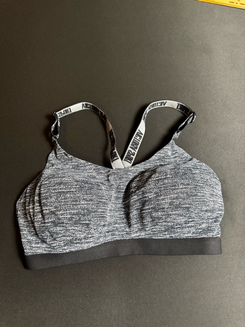 Victoria's Secret Gray Heathered Black Logo Strap Sports Bra Small